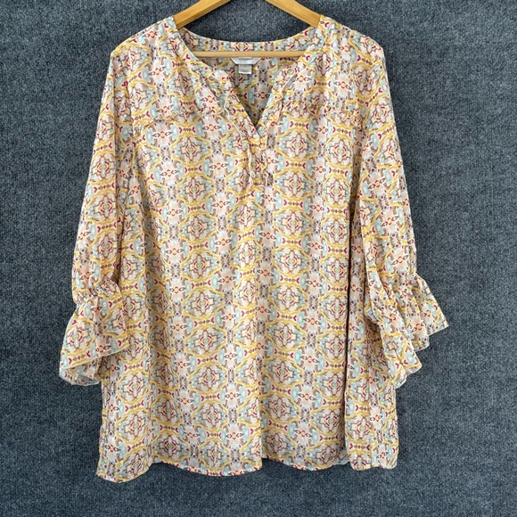 CJ Banks Tops - CJ Banks Womens Lined Printed 3/4 Sleeve Tunic Top Size 2X V Neck Office Career